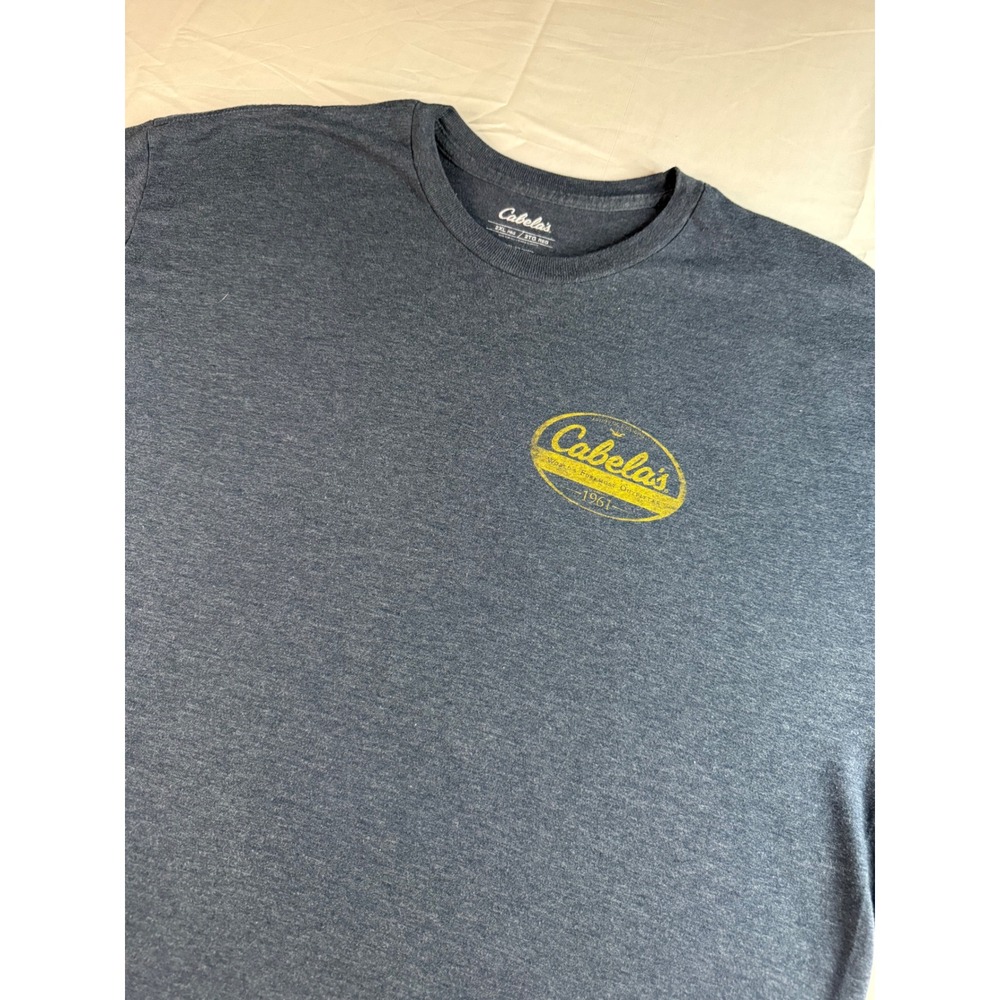 Cabelas Mens 2XL Graphic T-Shirt Blue Short Sleeve‎ World's Foremost Outfitter